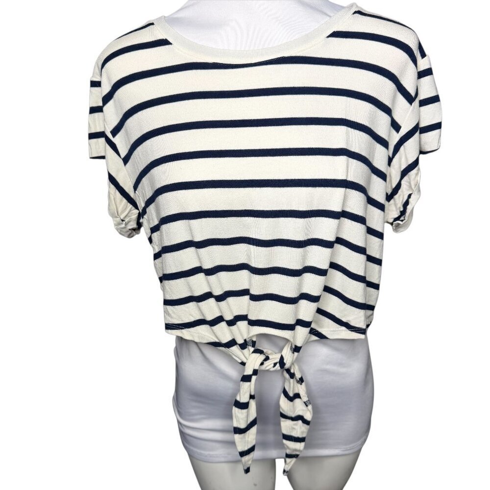 Lovers + Friends crop top striped dark navy snow white Large